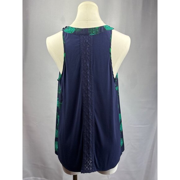 Market & Spruce Pineapple Print Keyhole Tank Top Medium Blue & Green - Picture 3 of 6